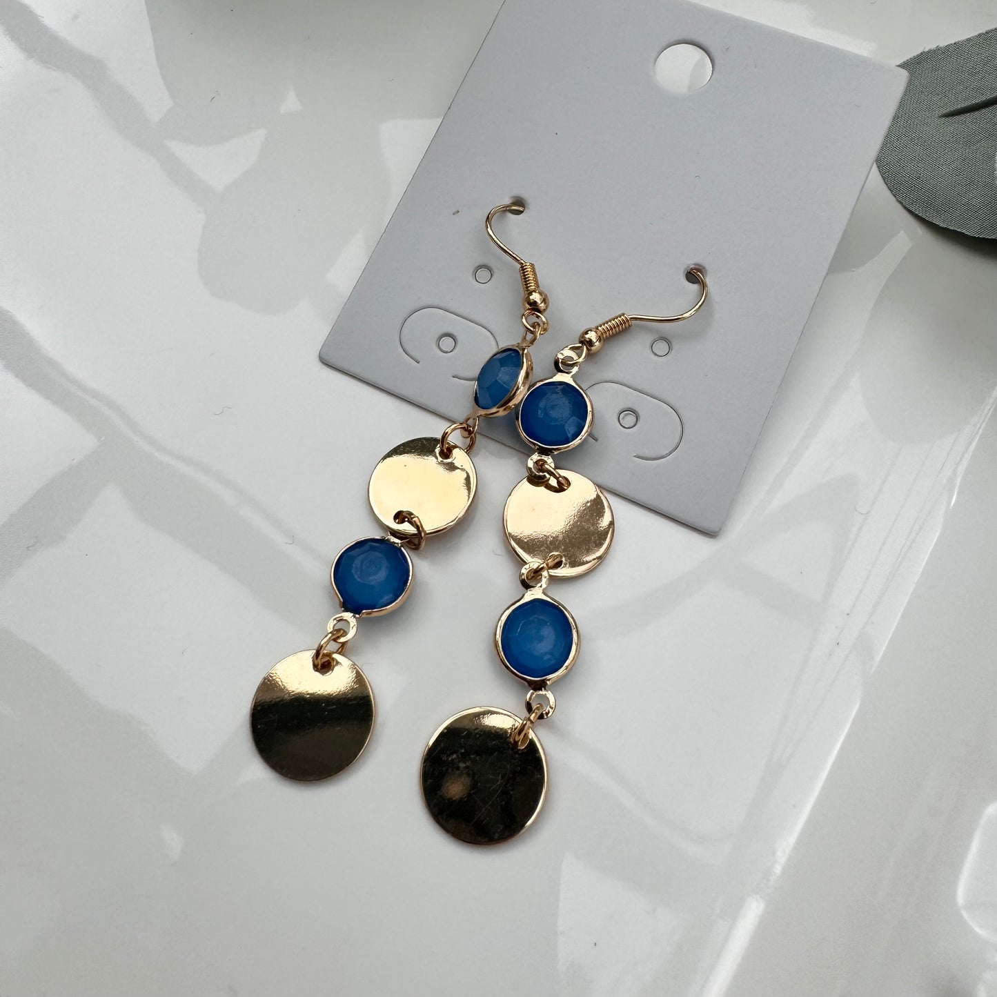 Gold Disc Droppers with Contrast Stones Earrings