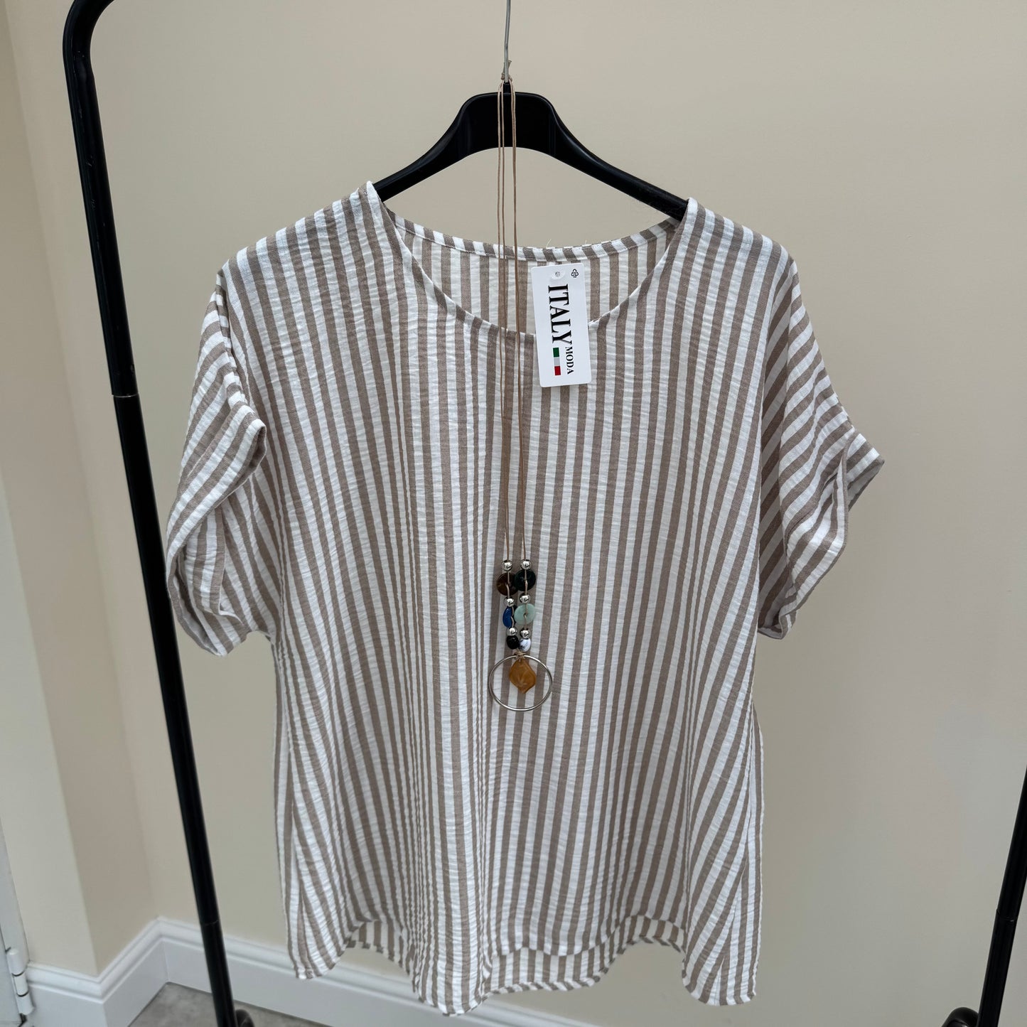 ZP SS26 Striped Top with necklace