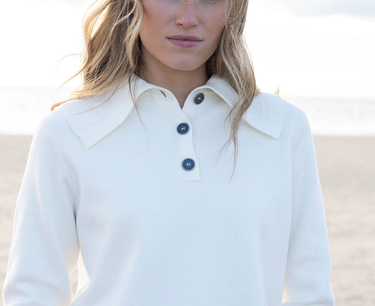 Marble Cream Button V Neck Jumper