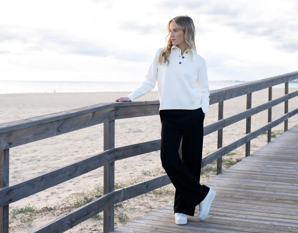 Marble Cream Button V Neck Jumper