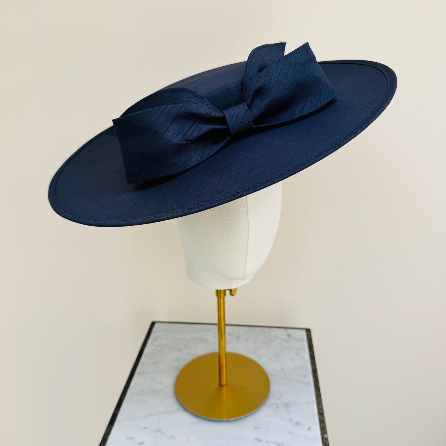 Max & Ellie SH6 Navy Blue Shantung Boater Hat with Bow Detail