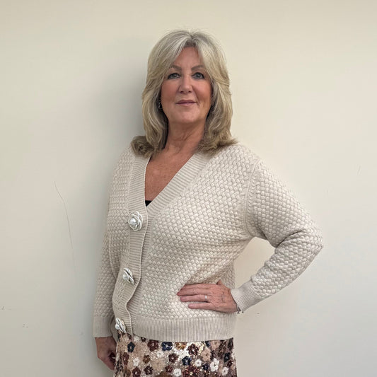 Malissa J WF2545 Waffle Knit Cardigan with Carmellia Poppers