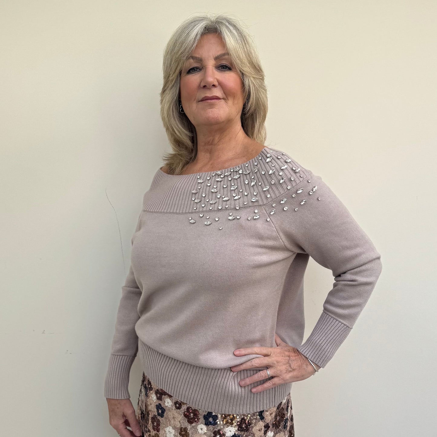 Malissa J WF2541 Bardot Neck Jumper with Sparkle