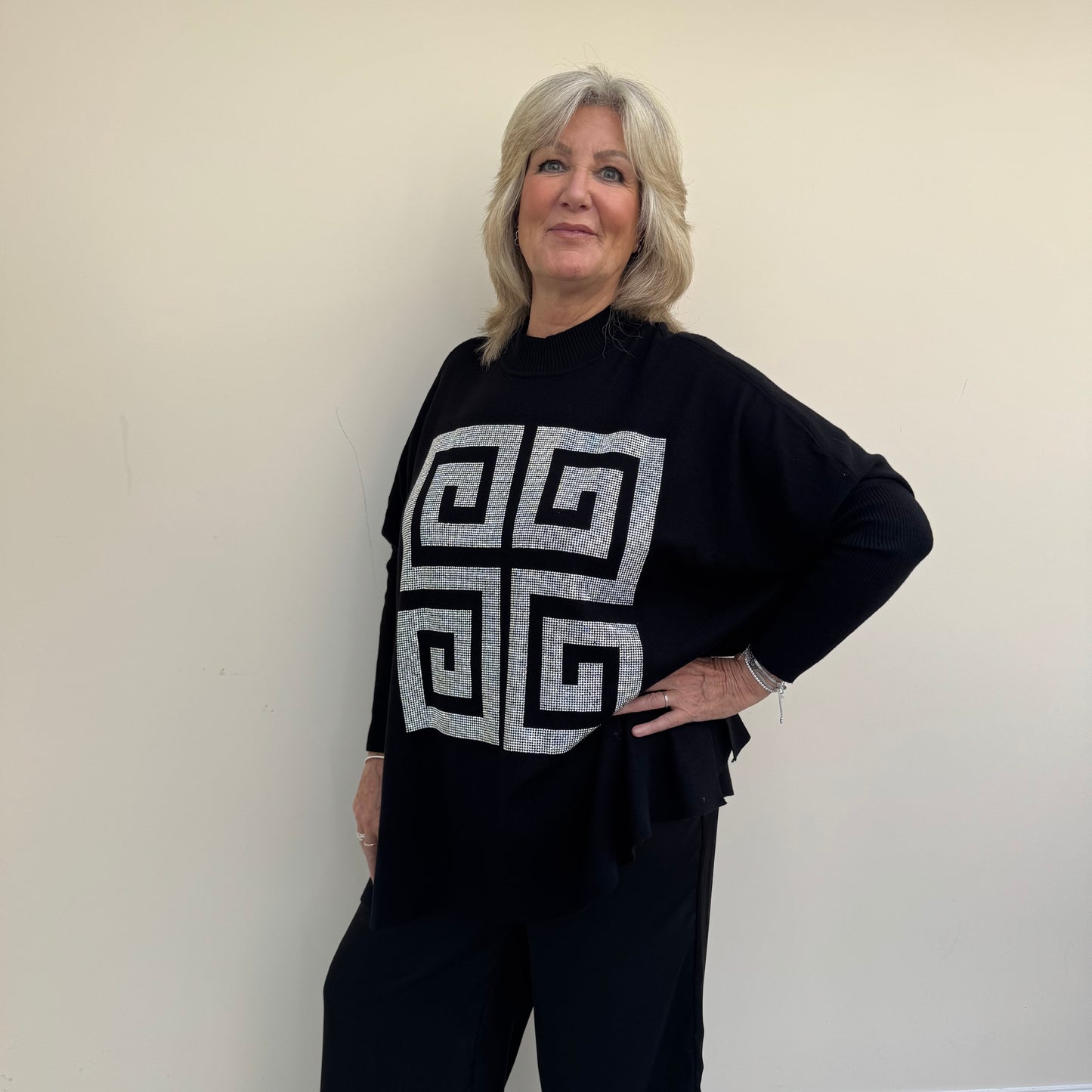 Malissa J WF2342 Square Shaped Jumper with Geo Stud Design