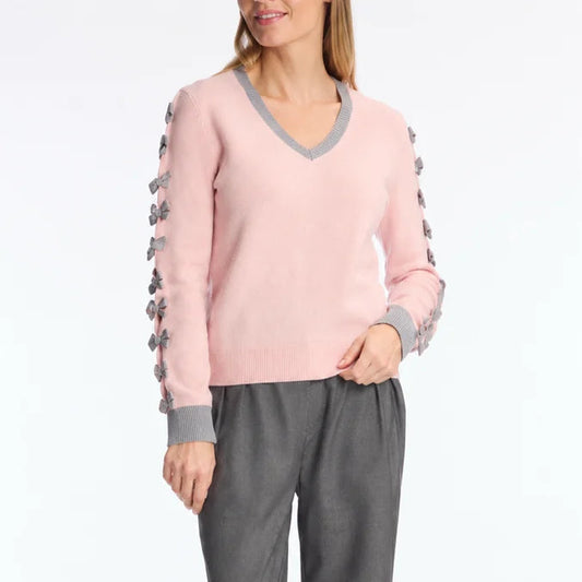 Leo & Ugo QH173 Bow Sleeve V-Neck Jumper