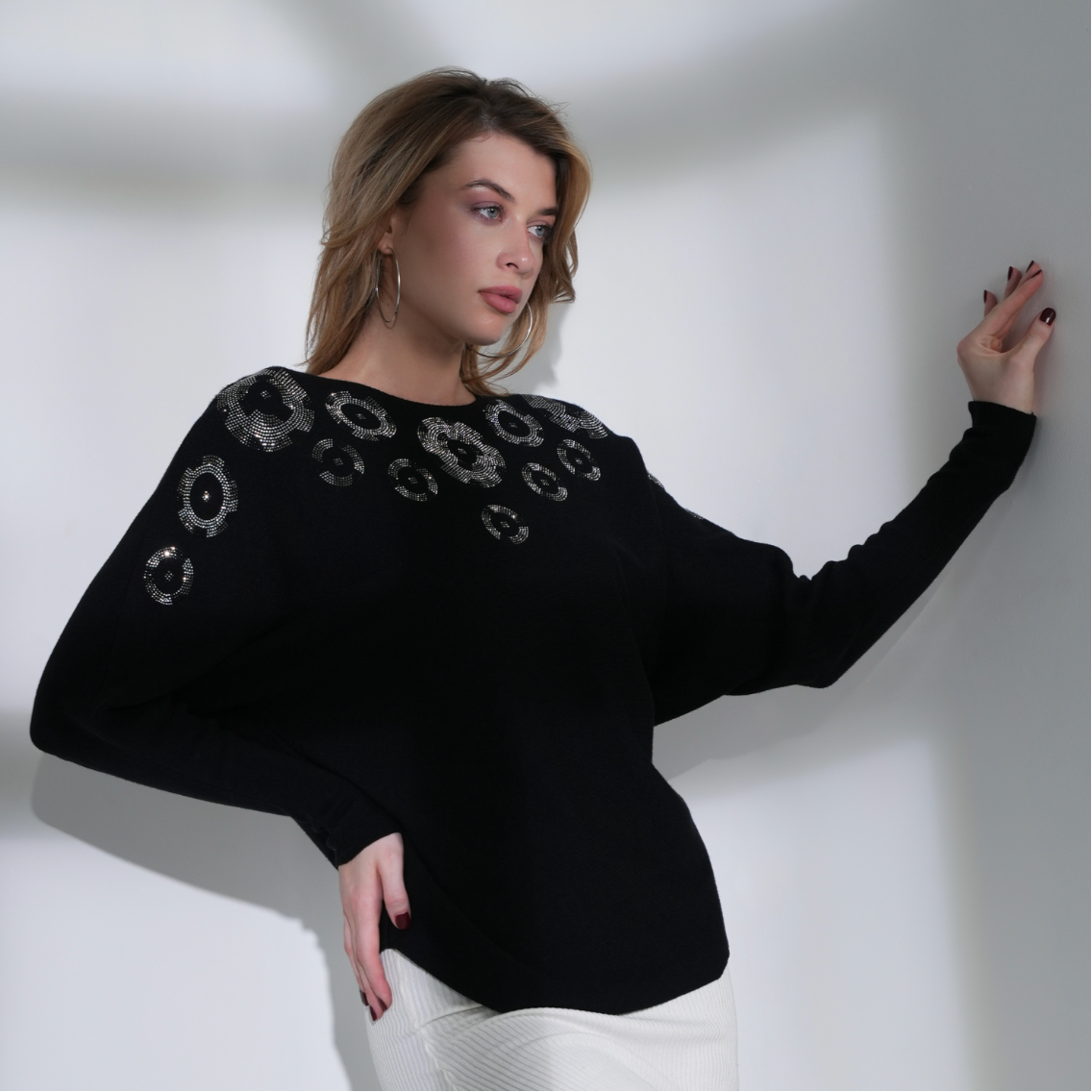 Paramour PK8027 Diamante Circle Batwing Jumper