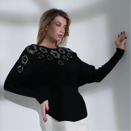 Paramour PK8027 Diamante Circle Batwing Jumper