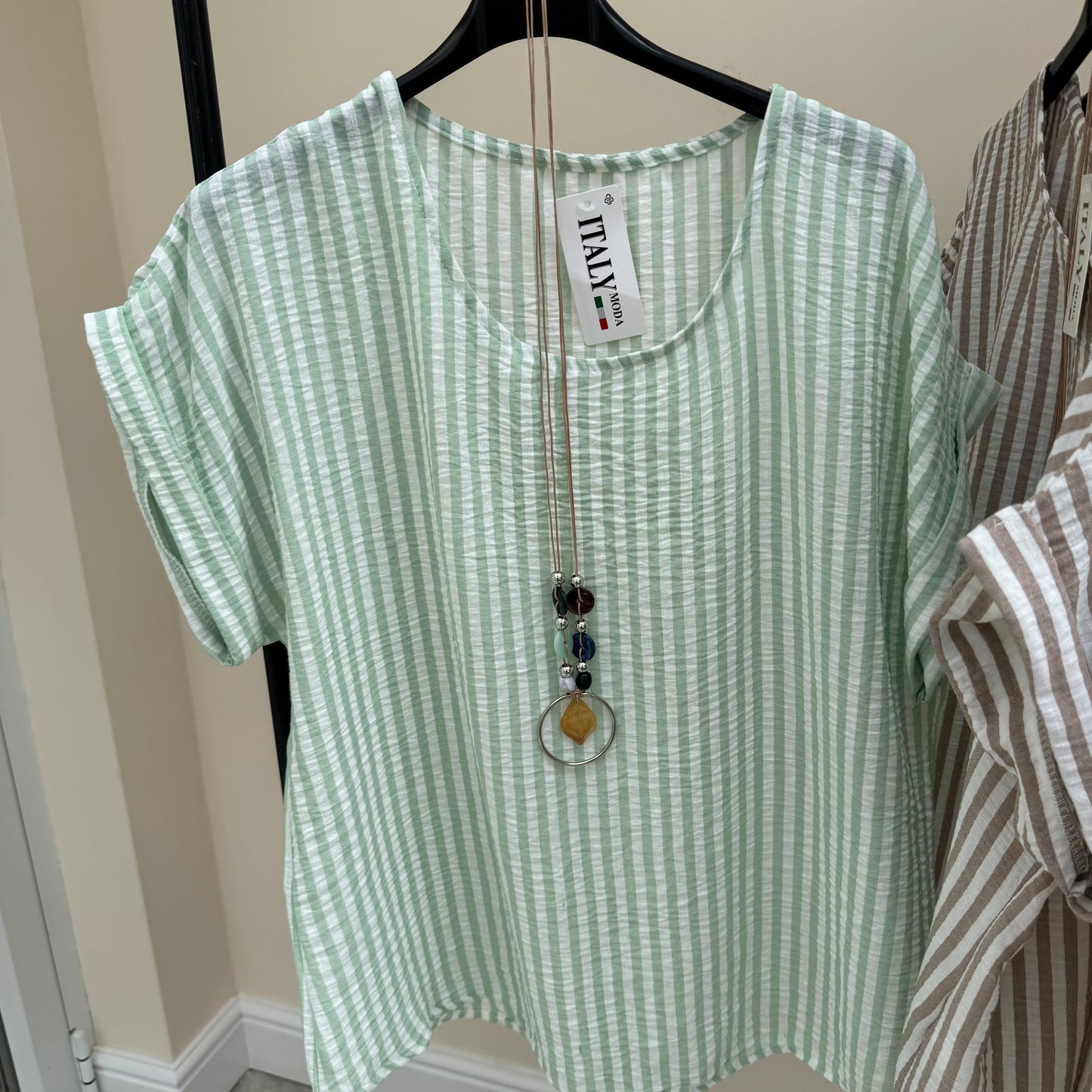 ZP SS26 Striped Top with necklace