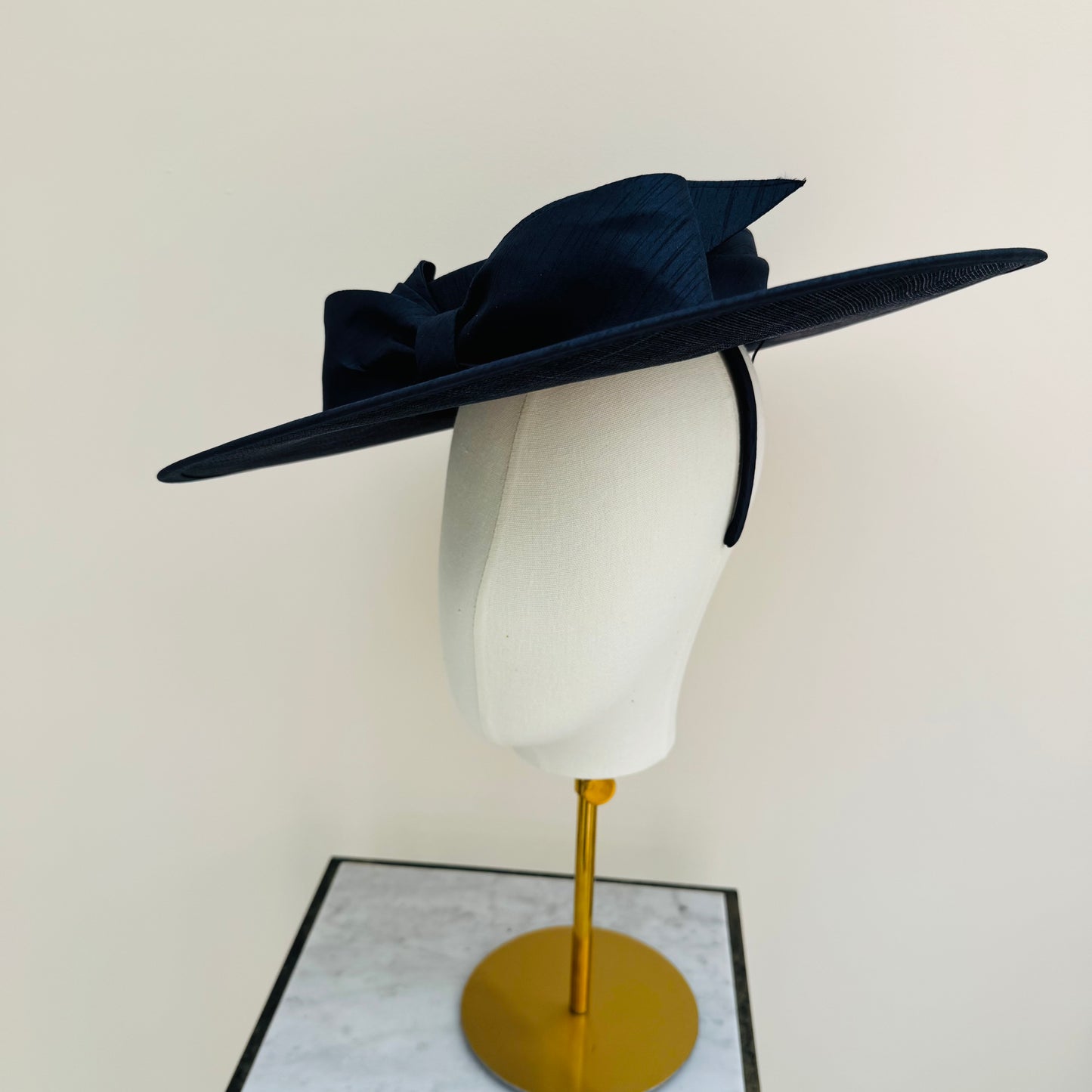 Max & Ellie SH6 Navy Blue Shantung Boater Hat with Bow Detail