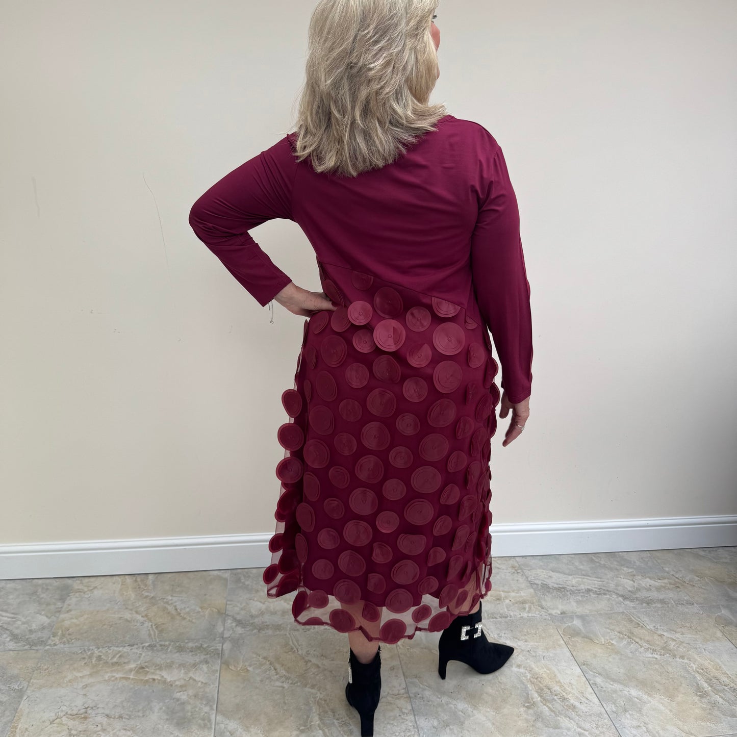 Malissa J WF1965A Mixed Jersey Circle Mesh Dress