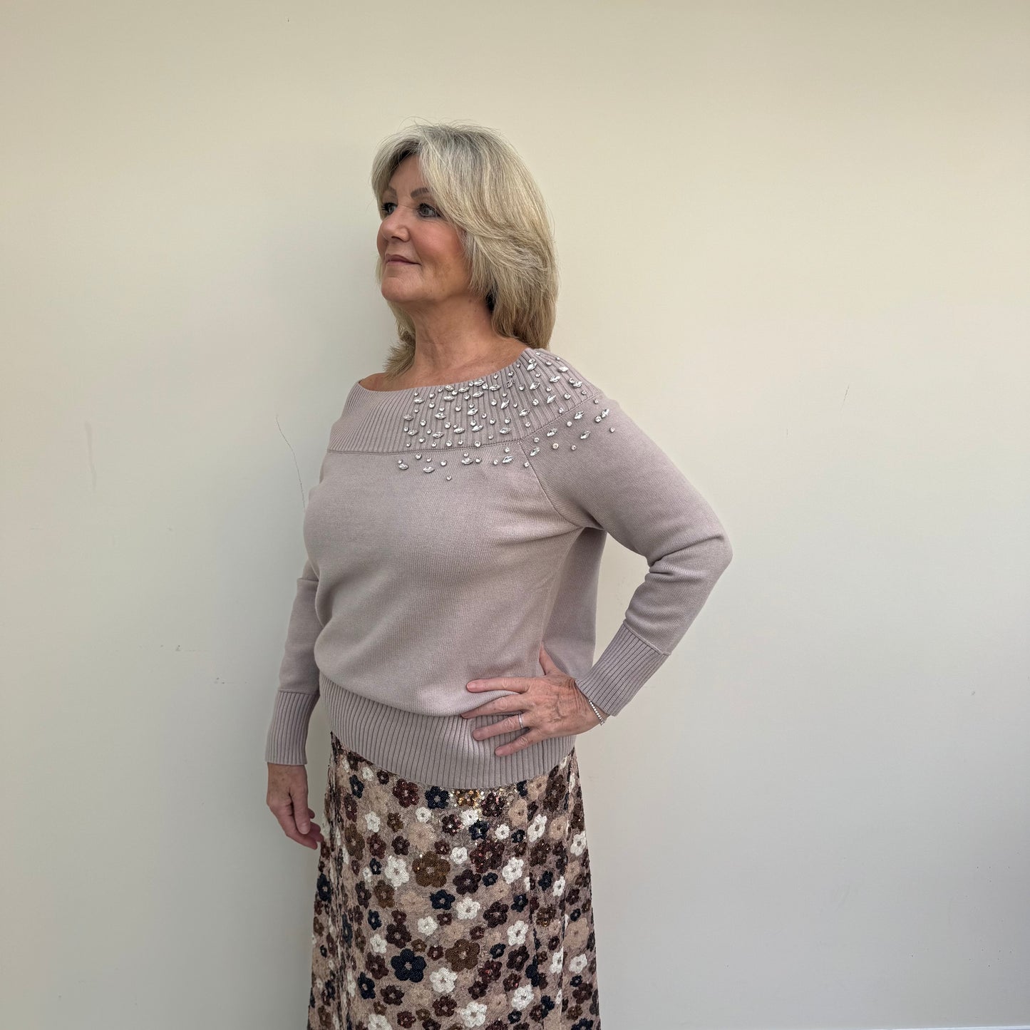 Malissa J WF2541 Bardot Neck Jumper with Sparkle