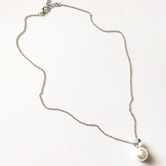 Delicate Pearl Drop Necklace Silver