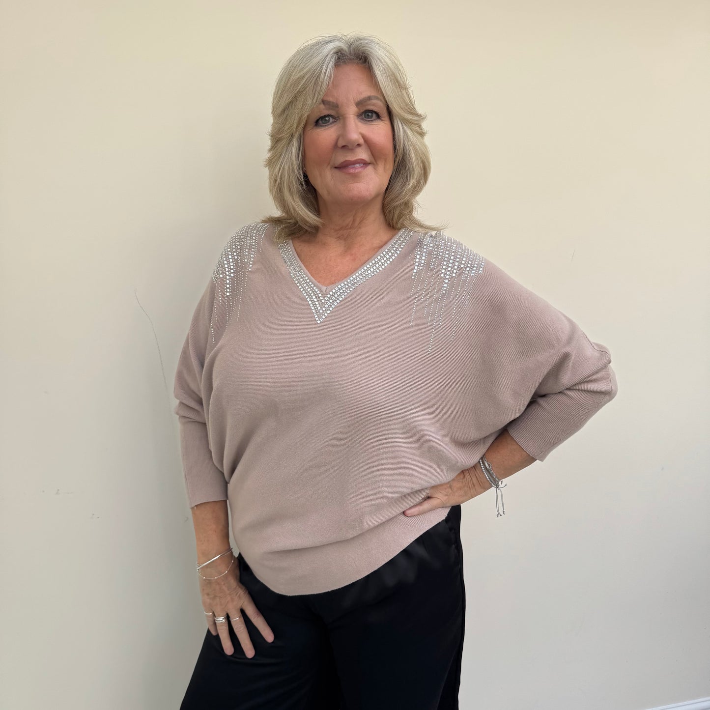 Malissa J Stone V Neck Jumper with Bling Detail