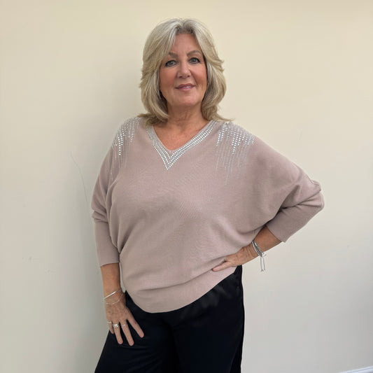 Malissa J Stone V Neck Jumper with Bling Detail