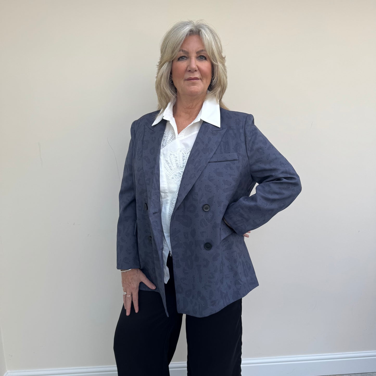 Malissa J WF2542 Leopard Studded Blazer