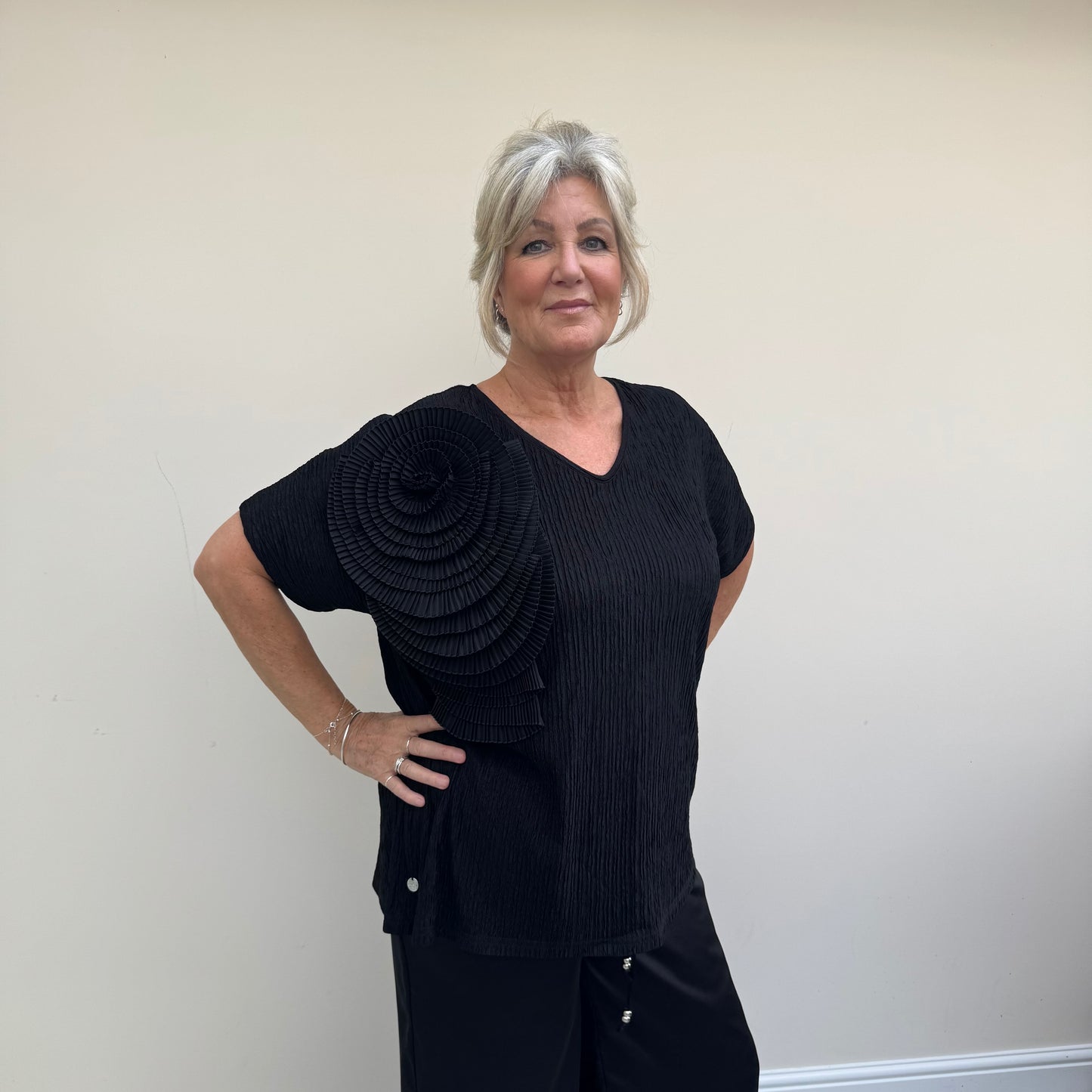 Malissa J WF2633 Ripple Jersey V Neck Top