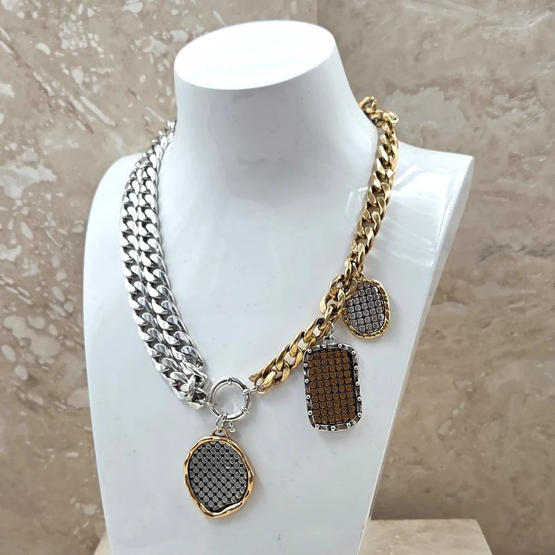 Tempest AD004N Silver & Gold Mix Chunky Charm Necklace
