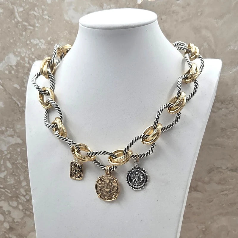 Tempest AD011N Dual Plated Chain Necklace with Triple Charms