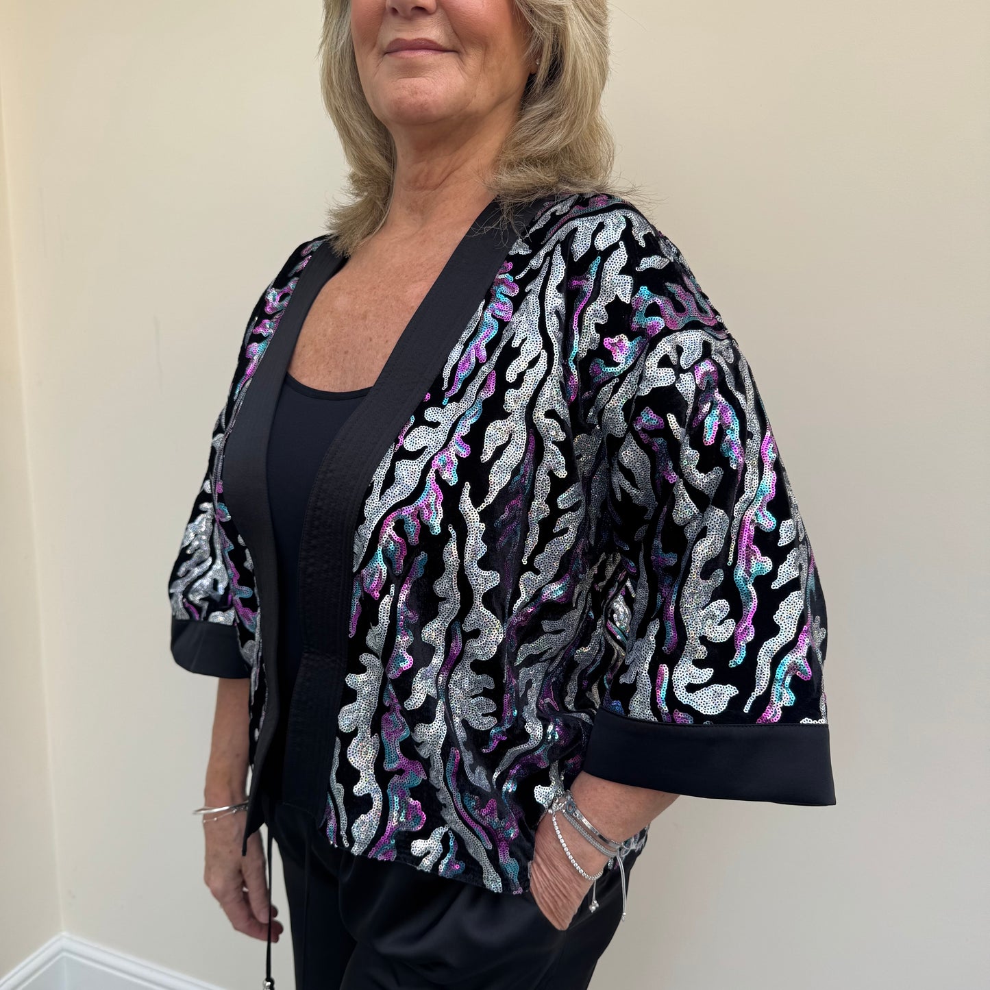 Malissa J WF1547B Short Sequin Kimono