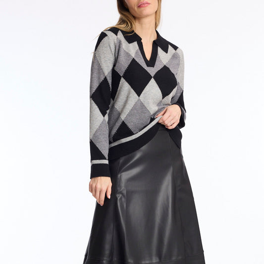 Leo & Ugo AH222-6 Harlequin Knit Collared Jumper
