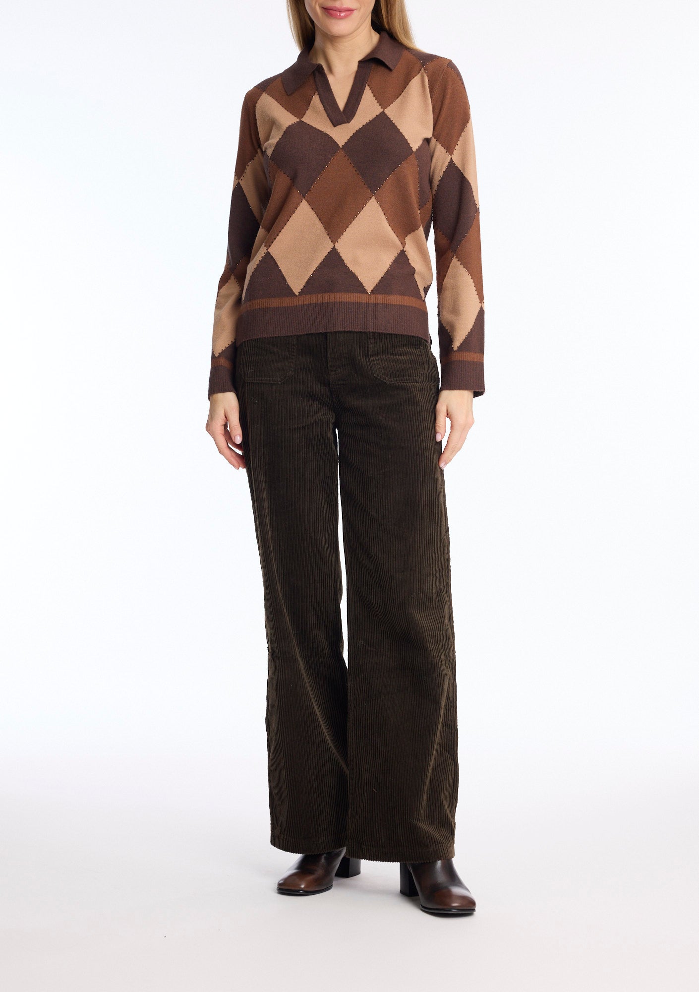 Leo & Ugo AH222-6 Harlequin Knit Collared Jumper