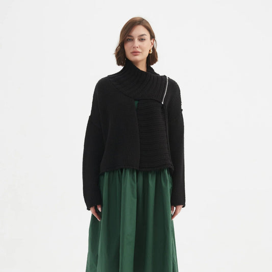 Tirelli 25K3591 Chunky Knit Zip Collar Cardigan