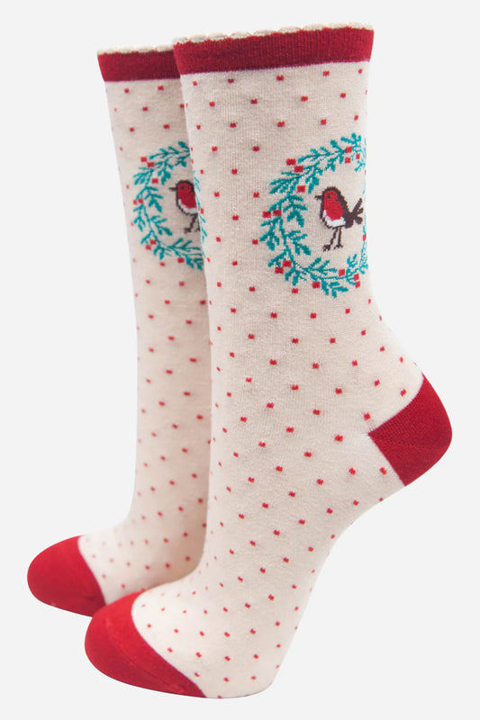 Robin in Garland Print Bamboo Socks