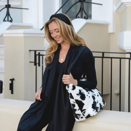 Park Lane Furry Tote Bag Black Cowprint