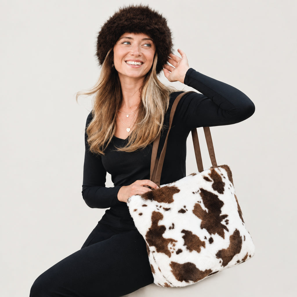 Park Lane BAG21 Brown Cow Print Faux Fur Bag
