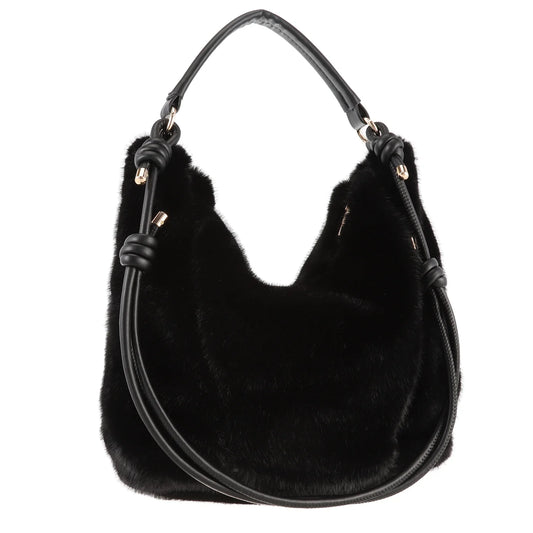 Park Lane BAG94 Ebony Black Faux Fur Scoop Bag