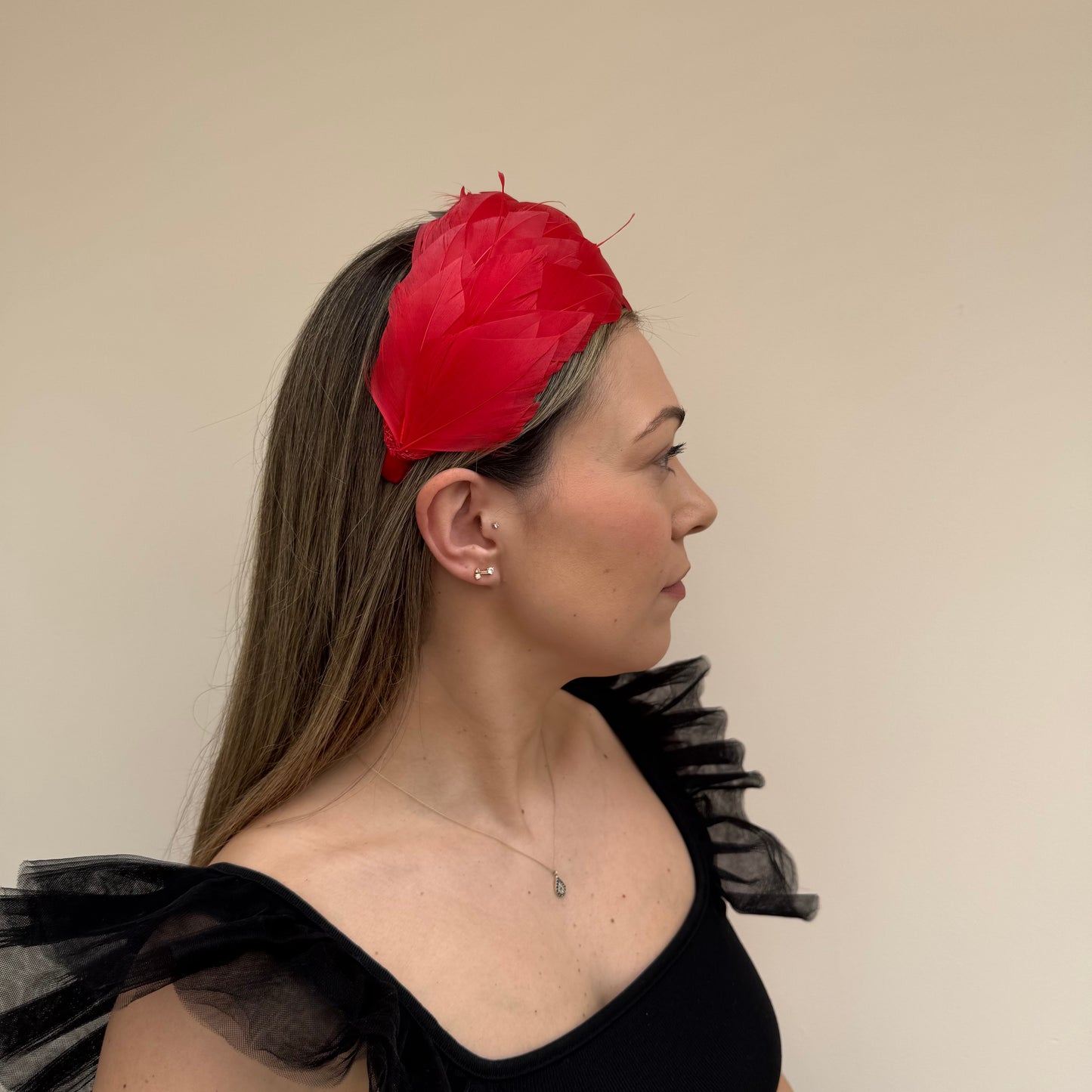 J Bees JB26/143 Poppy Red Feather Headband Fascinator