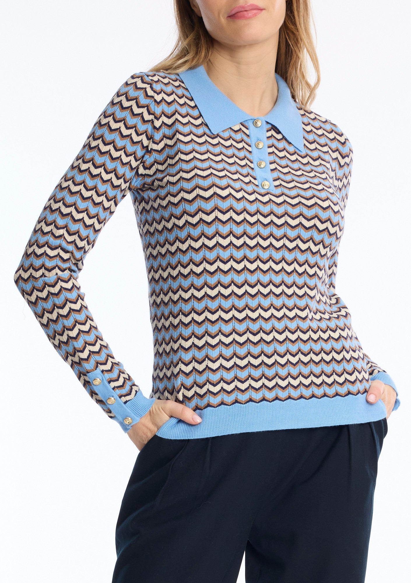Leo & Ugo BH724-6 Zig Zag Collared Jumper