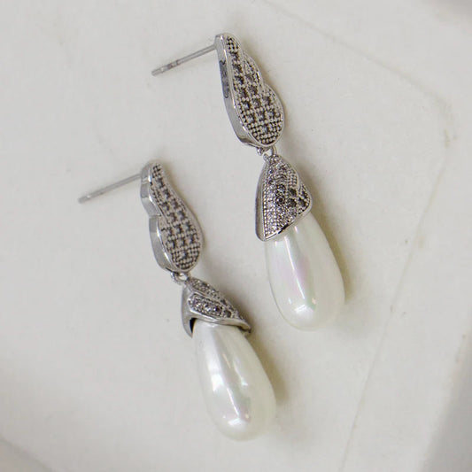 Tempest BW017E Pearl & Diamante Dropper Earrings