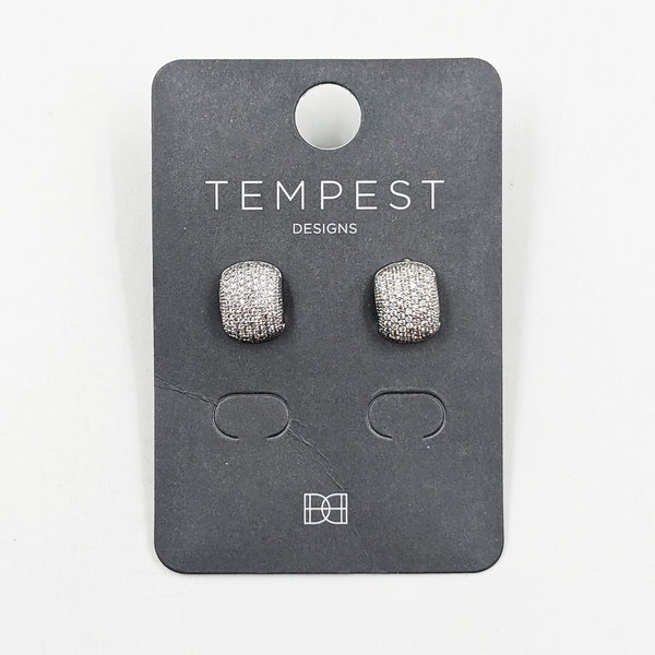 Tempest BW018E Silver Diamante CZ Curved Stud Earrings