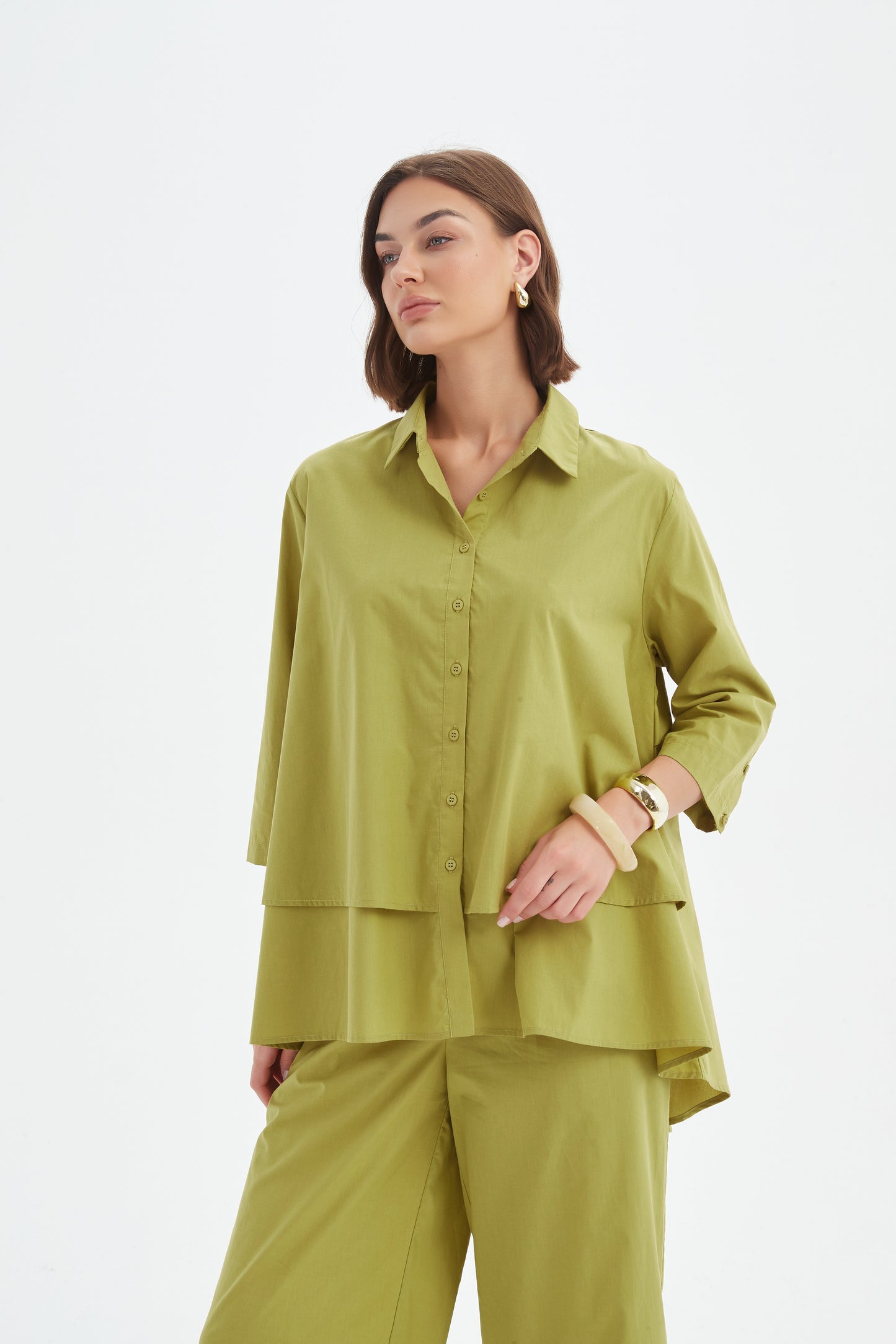 Tirelli 25S3738 Tiered Front Lyocell Shirt