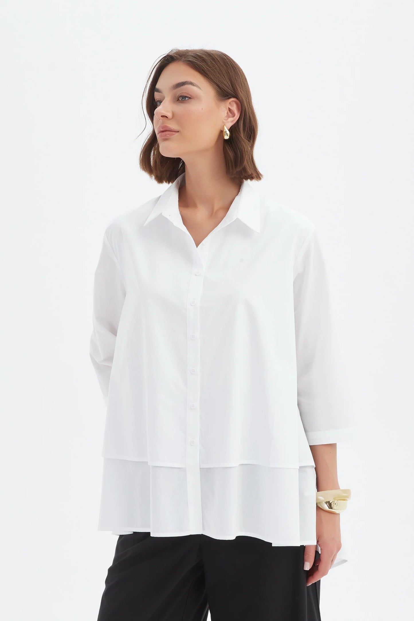 Tirelli 25S3738 Tiered Front Lyocell Shirt