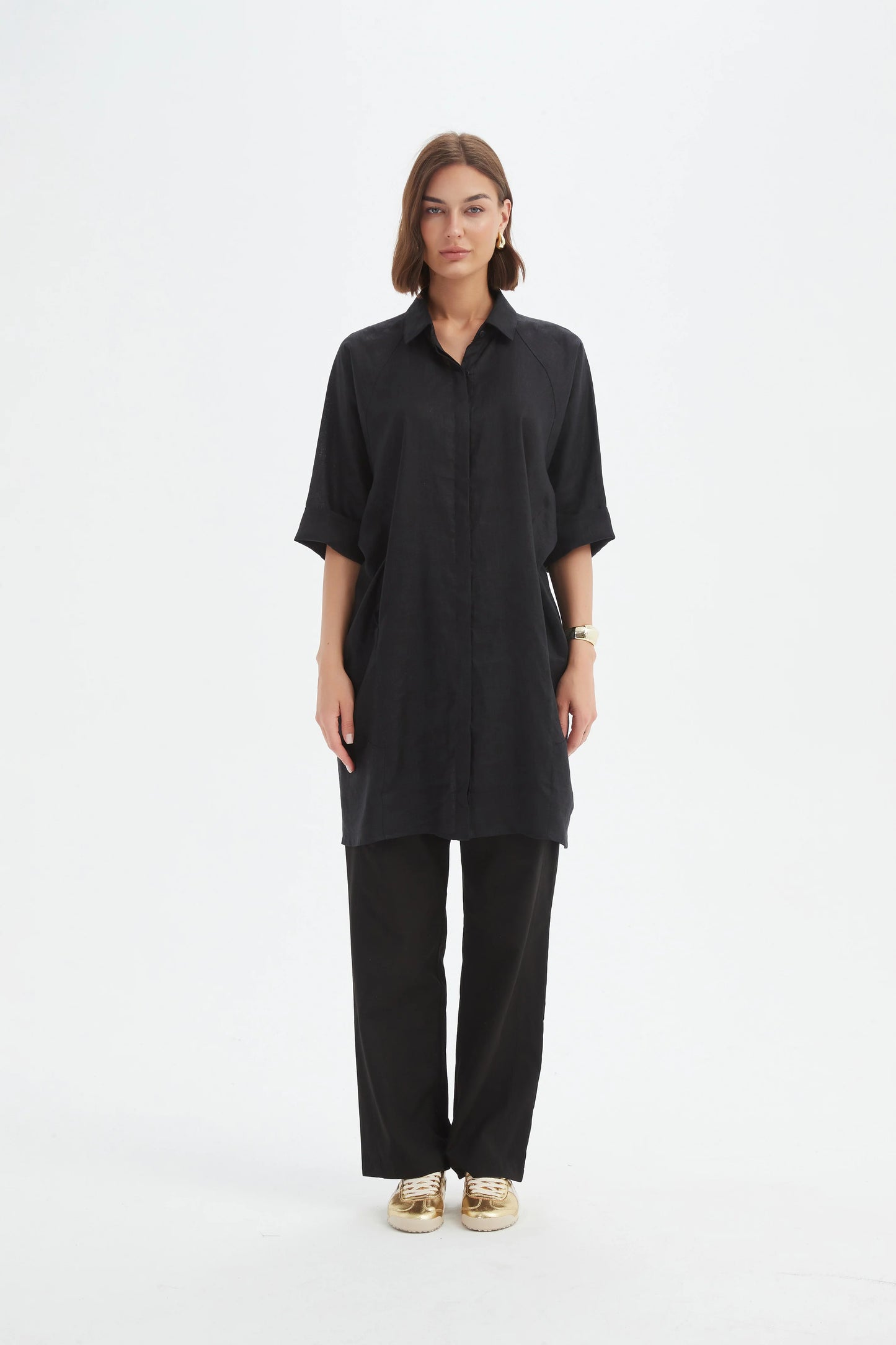 Tirelli 25D3718 Oversized Linen Shirt Dress