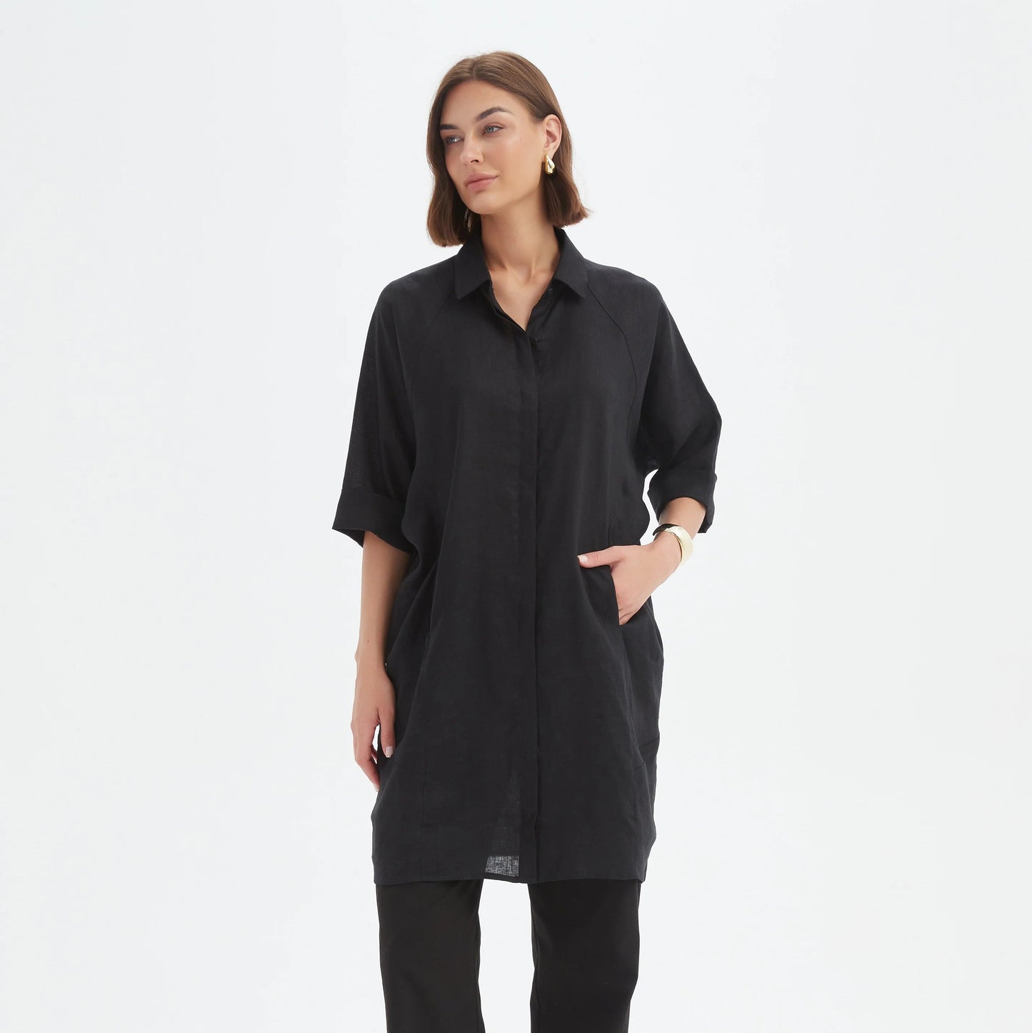 Tirelli 25D3718 Oversized Linen Shirt Dress