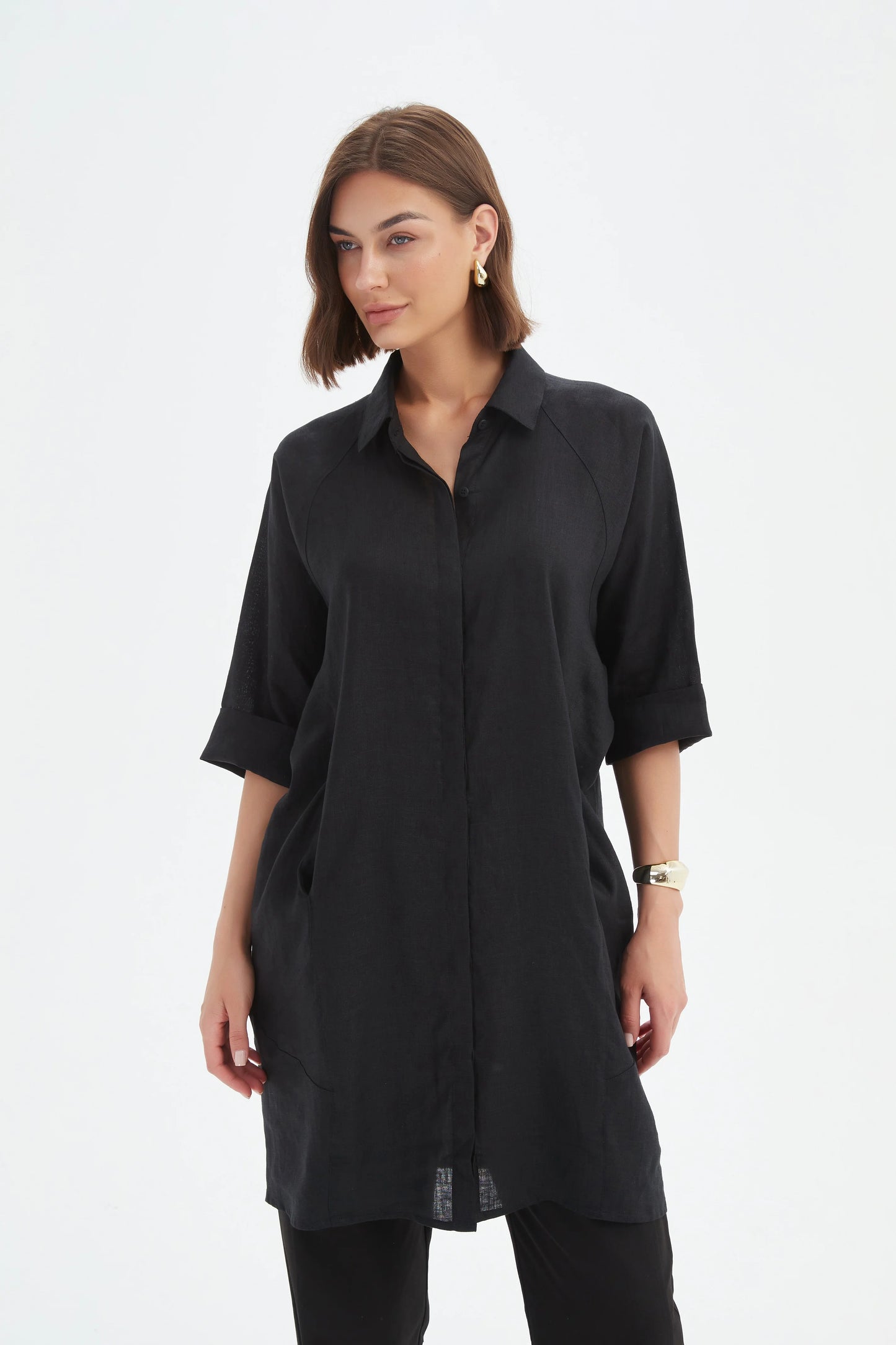 Tirelli 25D3718 Oversized Linen Shirt Dress