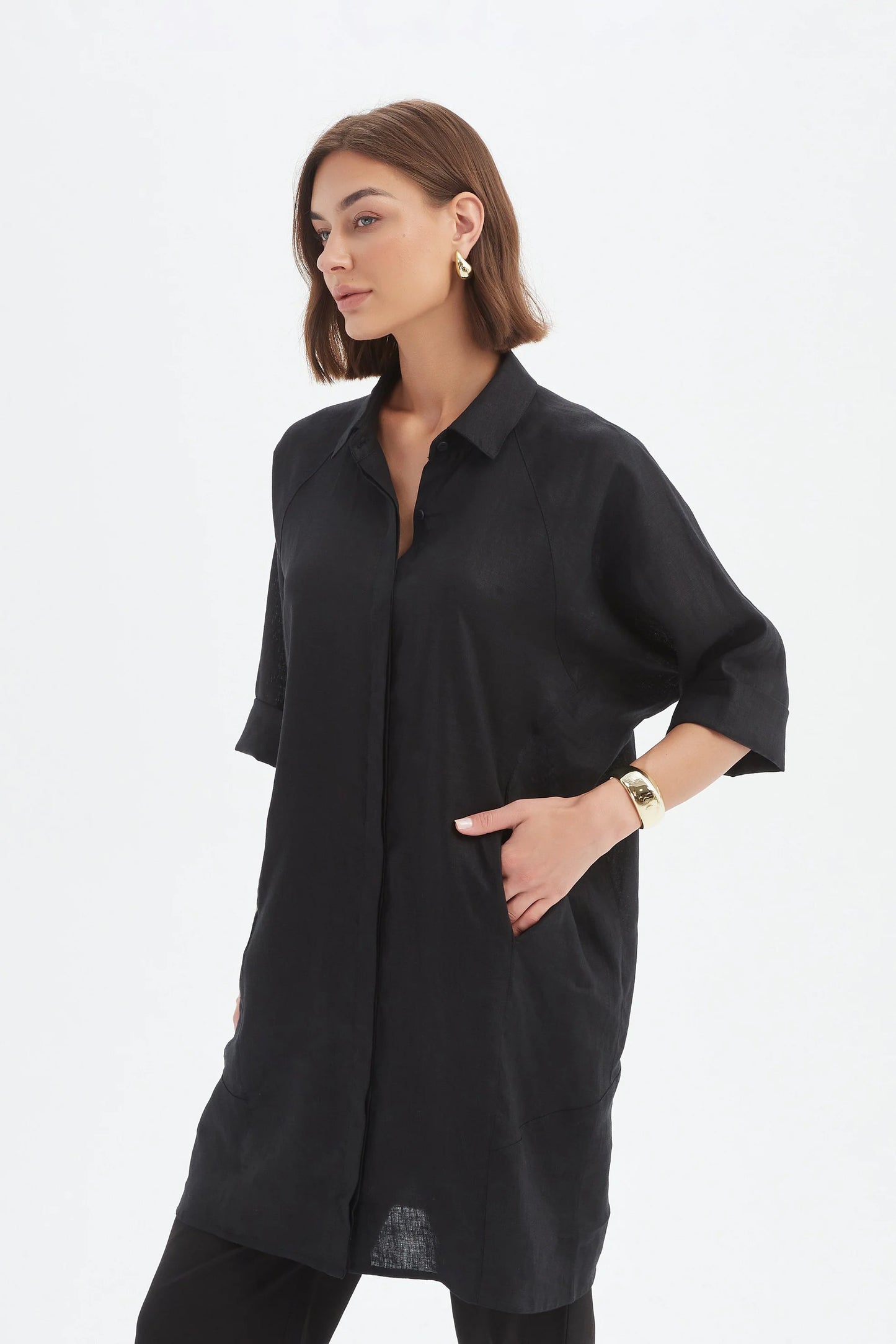 Tirelli 25D3718 Oversized Linen Shirt Dress