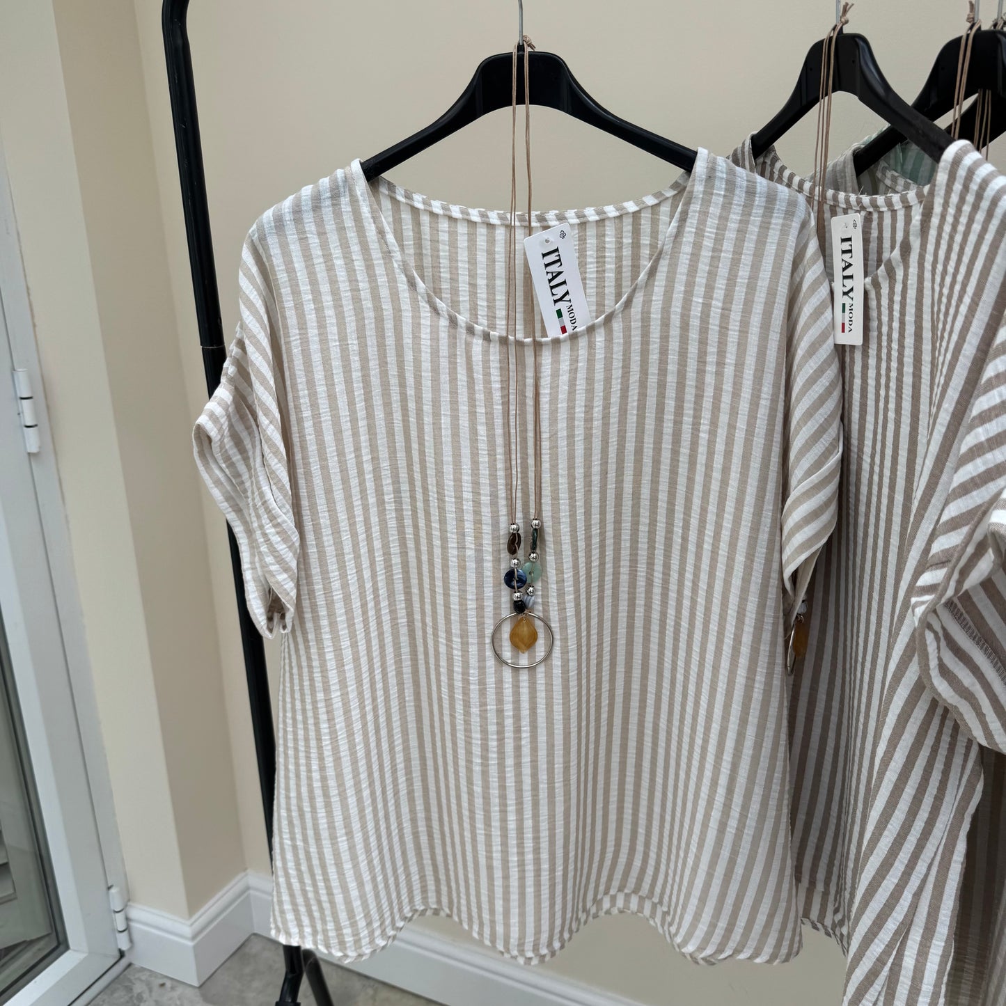 ZP SS26 Striped Top with necklace