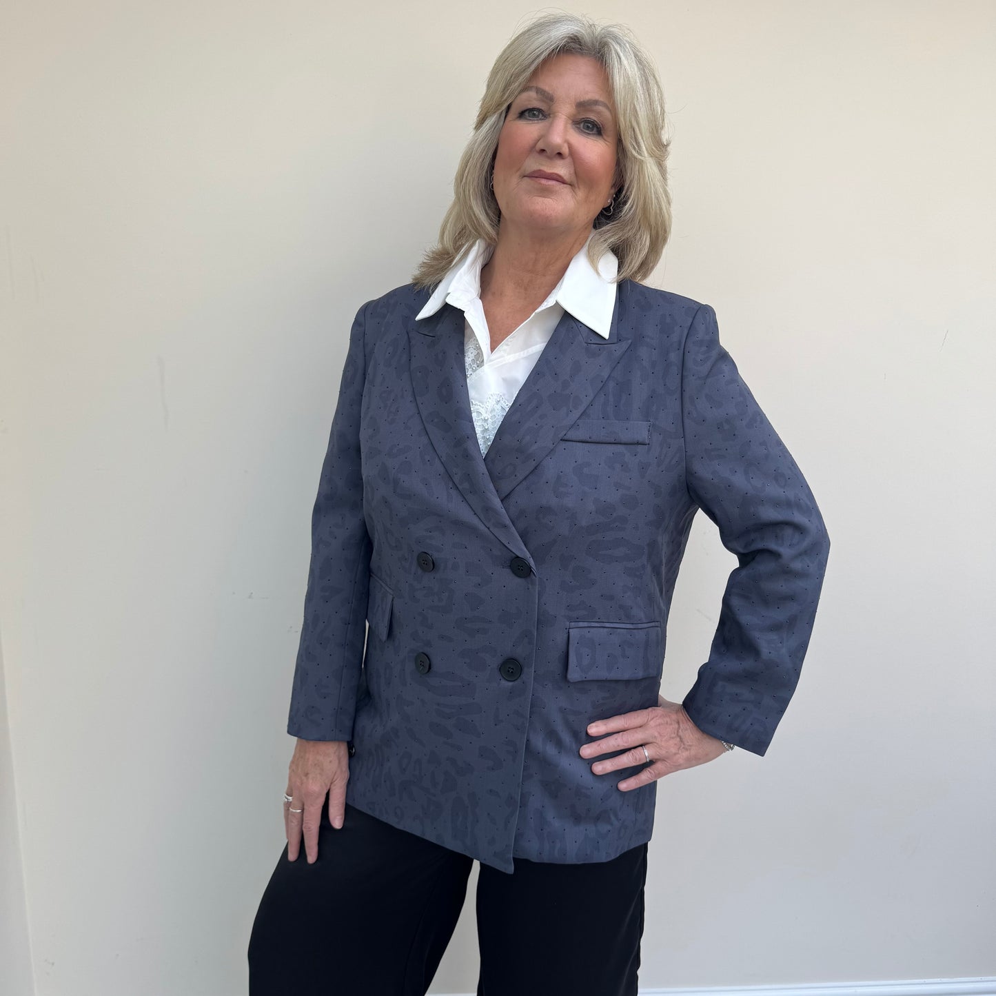 Malissa J WF2542 Leopard Studded Blazer