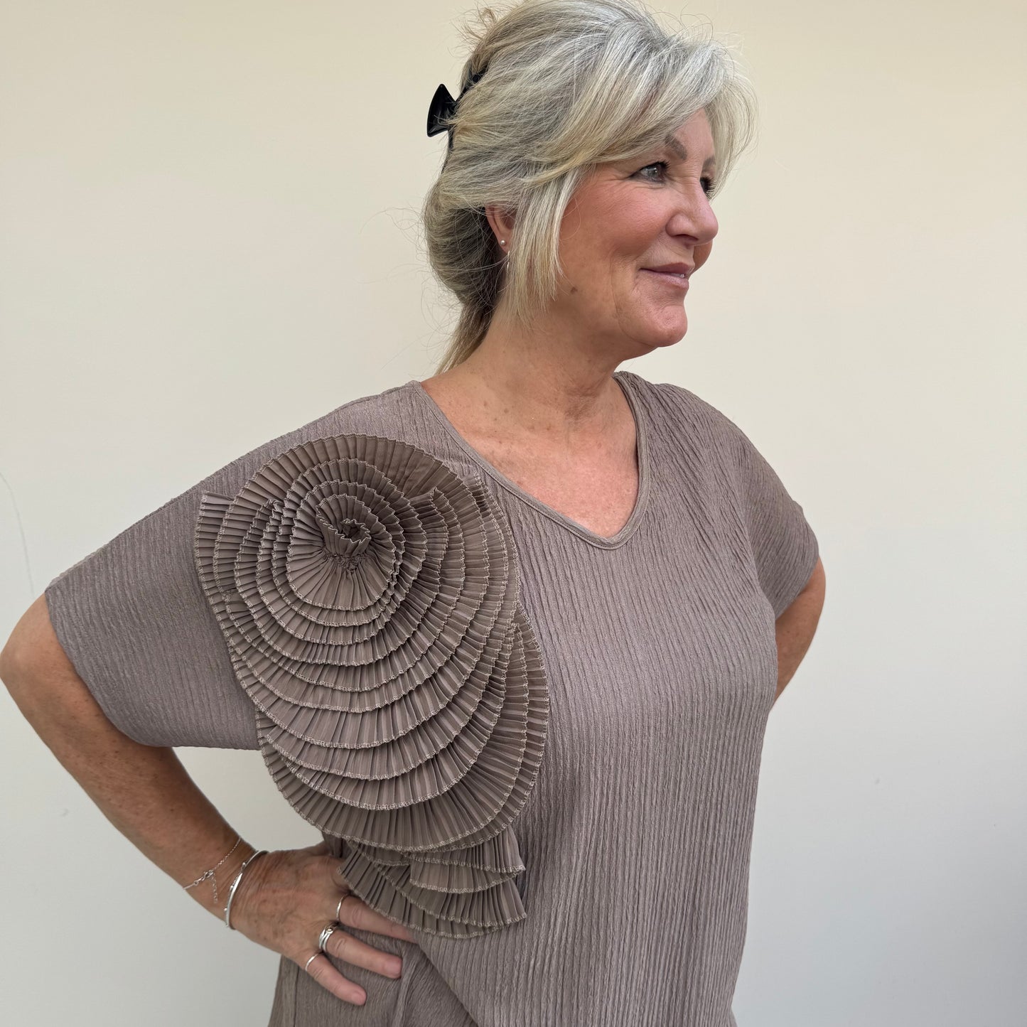 Malissa J WF2633 Ripple Jersey V Neck Top