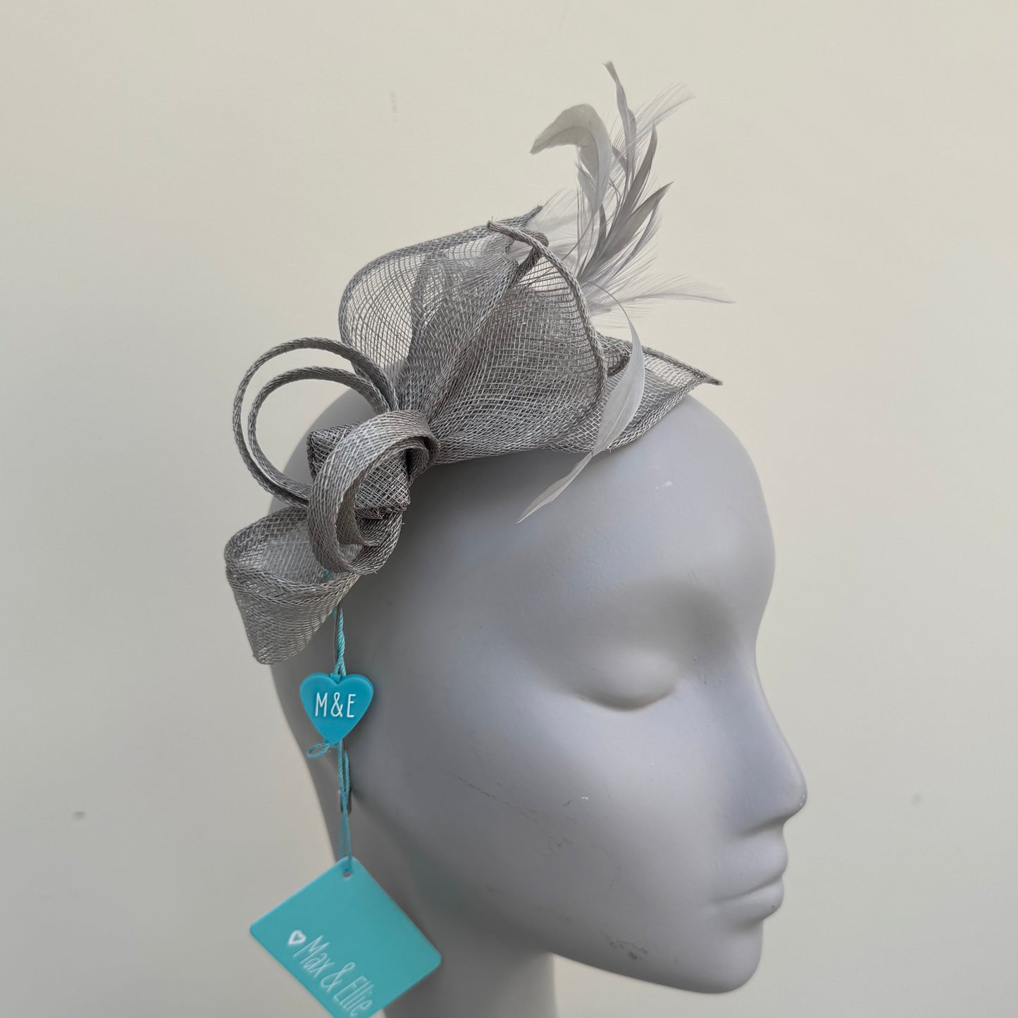 Max and Ellie BF3 Small Fascinator on Headband in Grey and Silver