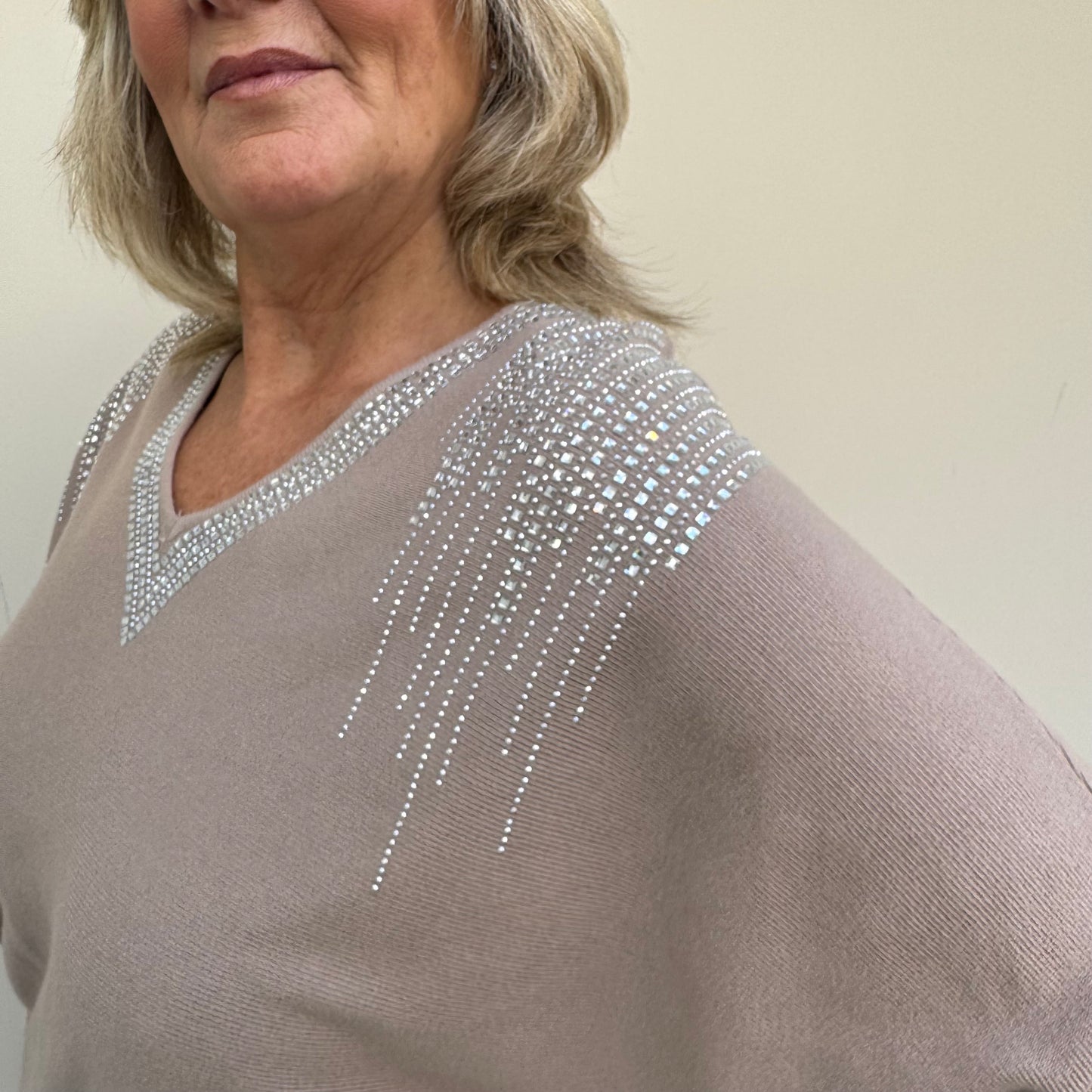 Malissa J Stone V Neck Jumper with Bling Detail