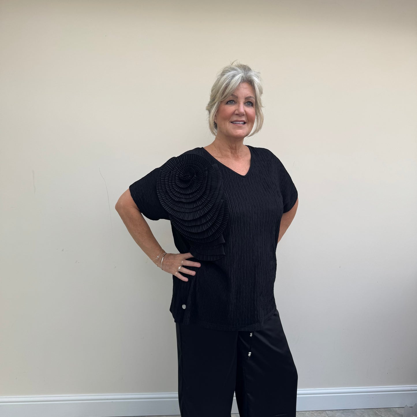 Malissa J WF2633 Ripple Jersey V Neck Top