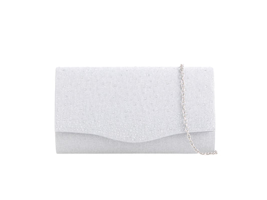 Koko CS3225 Silver Shimmer Clutch Bag with Sparkle Front Silver