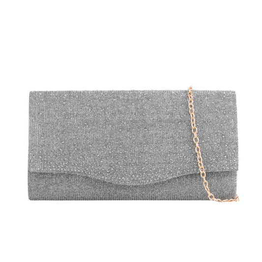 Koko CS3225 Grey Shimmer Clutch Bag with Sparkle Front