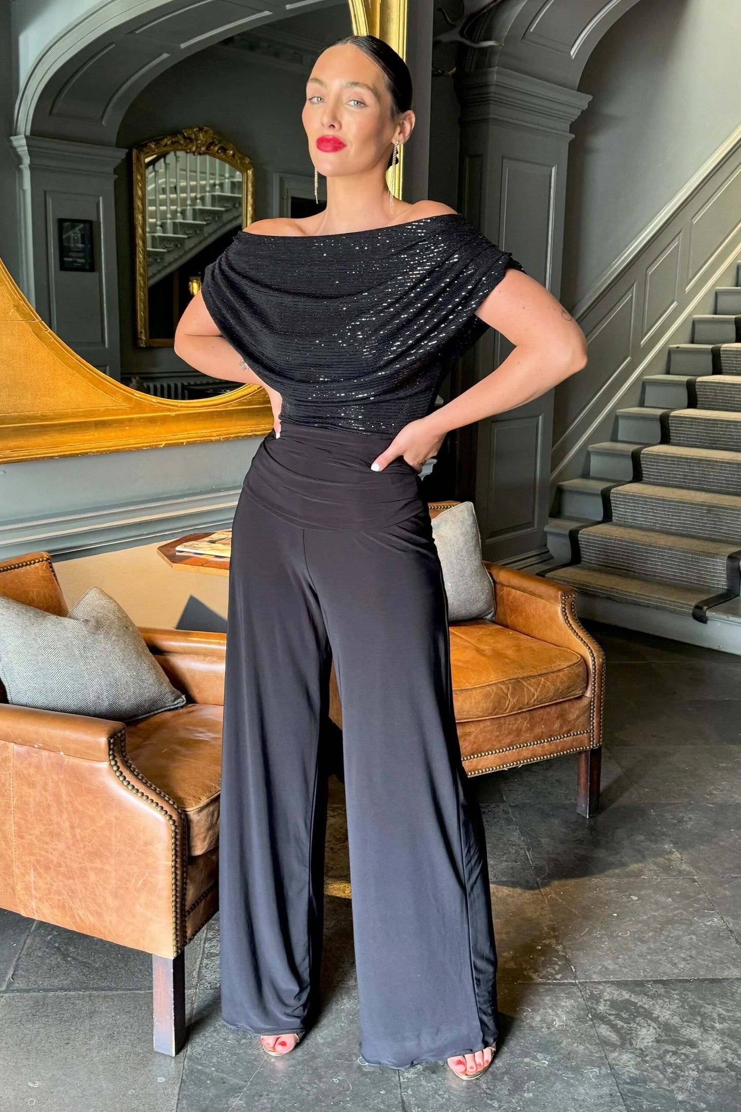 Atom Label Carbon Jumpsuit Black Sequin Sparkle