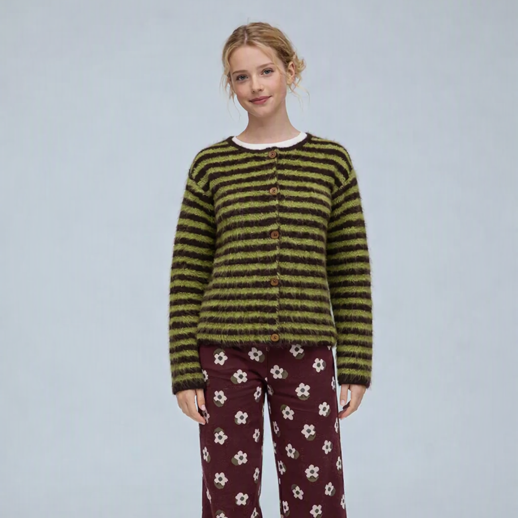 Compania Fantastica 63C/10238 Olive & Brown Striped Cardigan